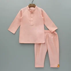 Fashion Peach Kurta And Printed Jacket With Pyjama BOY Twinning Sets | Indian Ethnic Wear