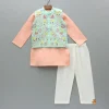 Outlet Peach Kurta With Embroidered Multicolor Jacket And Pyjama BOY Indian Ethnic Wear | Ethnic Sets