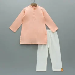 Outlet Peach Kurta With Embroidered Multicolor Jacket And Pyjama BOY Indian Ethnic Wear | Ethnic Sets