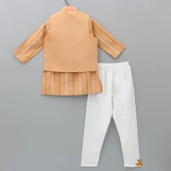 Best Peach Kurta With Zardozi Patch Work Jacket And Churidar BOY Indian Ethnic Wear | Ethnic Sets