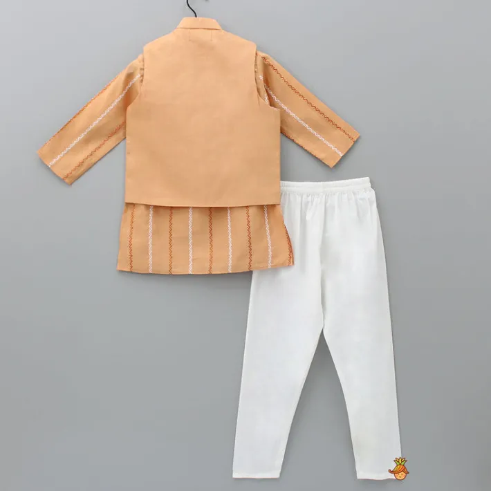 Best Peach Kurta With Zardozi Patch Work Jacket And Churidar BOY Indian Ethnic Wear | Ethnic Sets