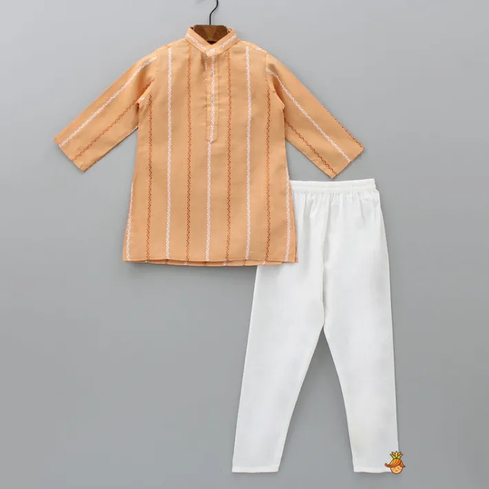 Best Peach Kurta With Zardozi Patch Work Jacket And Churidar BOY Indian Ethnic Wear | Ethnic Sets