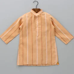 Best Peach Kurta With Zardozi Patch Work Jacket And Churidar BOY Indian Ethnic Wear | Ethnic Sets