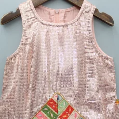 Sale Peach Kurti Embellished With Sequins Work And Embroidered Lace Border Ethnic Wear | Kurtis & Jumpsuits