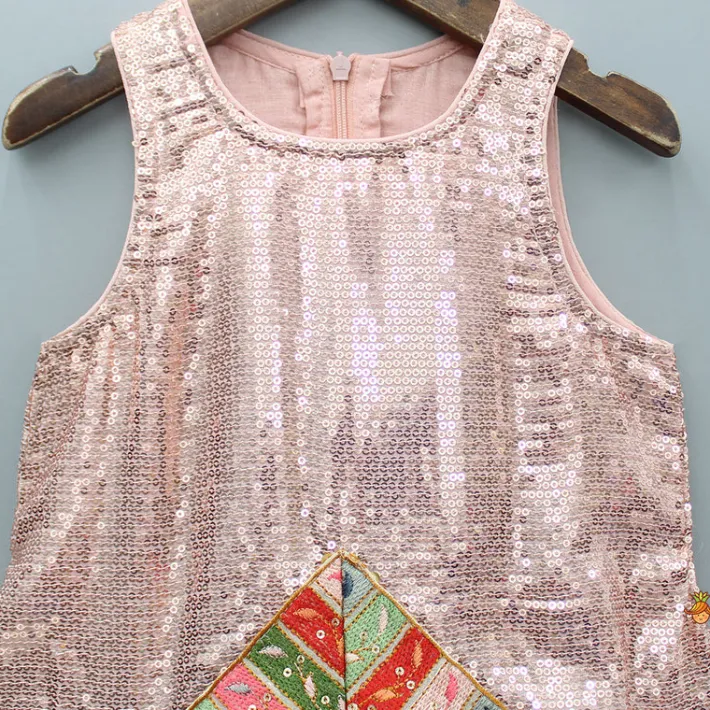 Sale Peach Kurti Embellished With Sequins Work And Embroidered Lace Border Ethnic Wear | Kurtis & Jumpsuits