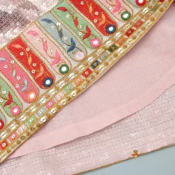 Sale Peach Kurti Embellished With Sequins Work And Embroidered Lace Border Ethnic Wear | Kurtis & Jumpsuits
