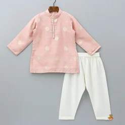 Fashion Peach Loop Buttons Detailed Kurta With Pyjama BOY Indian Ethnic Wear | Ethnic Sets