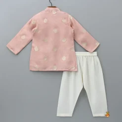 Fashion Peach Loop Buttons Detailed Kurta With Pyjama BOY Indian Ethnic Wear | Ethnic Sets