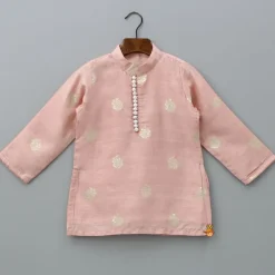 Best Peach Loop Buttons Detailed Kurta With Pyjama BOY Indian Ethnic Wear | Ethnic Sets