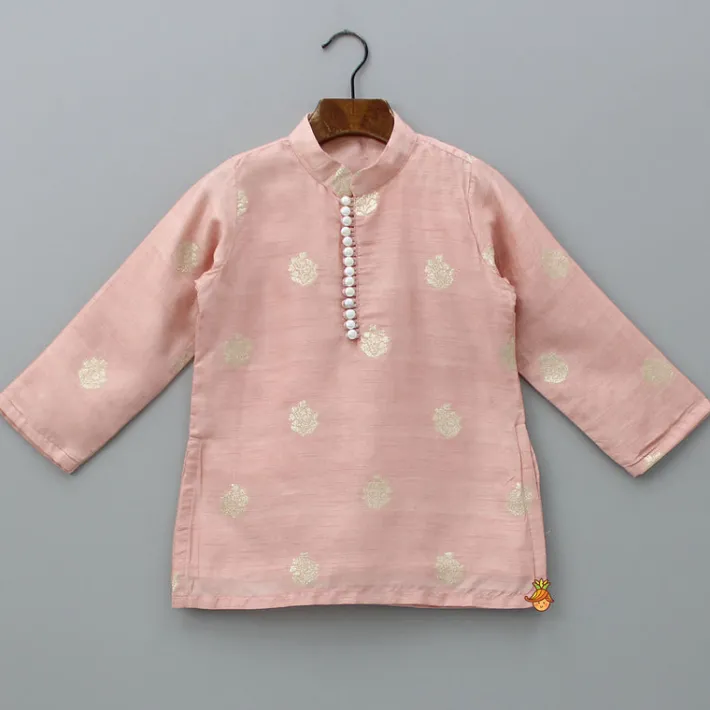 Best Peach Loop Buttons Detailed Kurta With Pyjama BOY Indian Ethnic Wear | Ethnic Sets