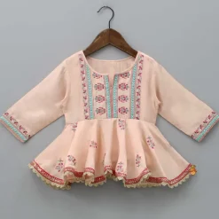 Discount Peach Thread Embroidered Top With Pleated Dhoti Ethnic Wear | Dhotis & Patialas
