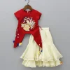 Fashion Peacock Embroidered Side Knot Detail Stylish Red Top And Layered Cream Sharara Ethnic Wear | Palazzos & Shararas