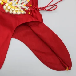 Fashion Peacock Embroidered Side Knot Detail Stylish Red Top And Layered Cream Sharara Ethnic Wear | Palazzos & Shararas