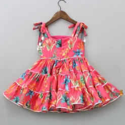 Clearance Peacock Printed And Gota Lace Detailed Knee Length Tiered Dress Dresses & Sets | Dresses