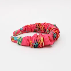 Online Peacock Printed Coral Pink Pleated Hair Band Hair Accessories | Hair Bands