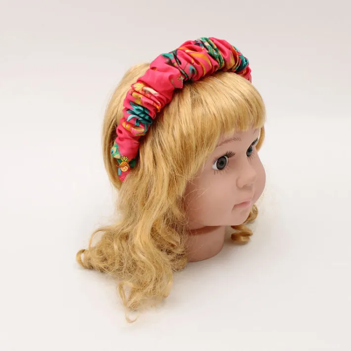 Online Peacock Printed Coral Pink Pleated Hair Band Hair Accessories | Hair Bands
