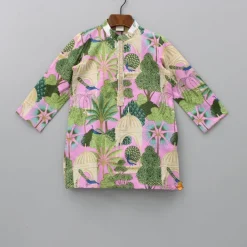 Outlet Peacock Printed Cotton Multicolour Kurta And White Pyjama BOY Indian Ethnic Wear | Ethnic Sets