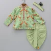 Hot Peacock Printed Kurta And Dhoti With Matching Mukut BOY Indian Ethnic Wear | Ethnic Sets