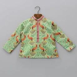 Hot Peacock Printed Kurta And Dhoti With Matching Mukut BOY Indian Ethnic Wear | Ethnic Sets