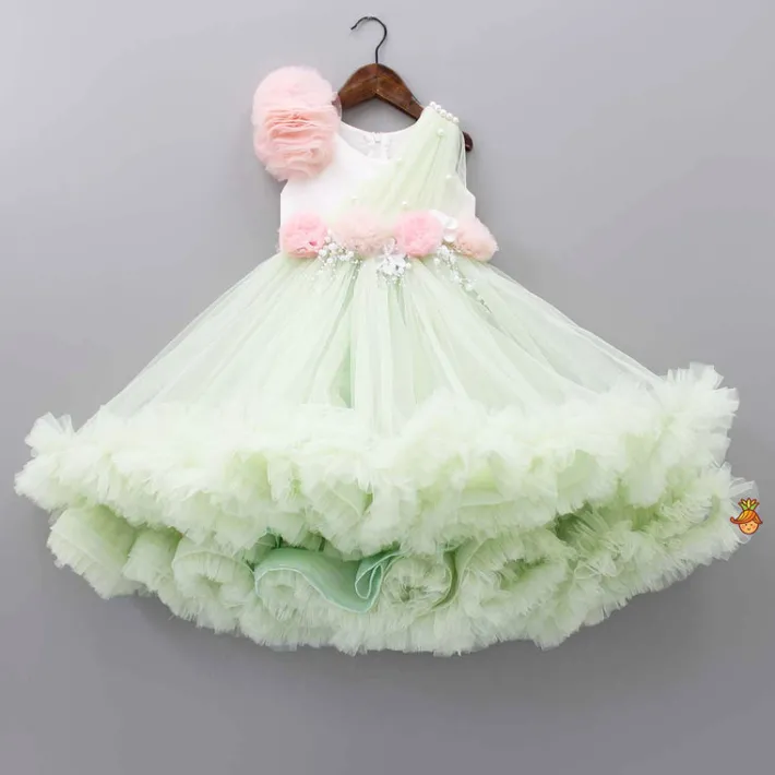Online Pearl Detail Flared Green High Low Gown Dresses & Sets | Dresses
