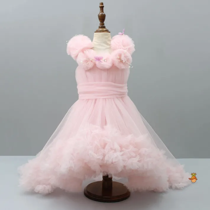 Best Pearls And Butterfly Embellished Ruffled Frilly High Low Dress Dresses & Sets | Dresses
