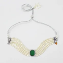 Discount Pearls And Green Stone Studded Choker Necklace And Earrings Jewellery