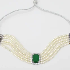 Discount Pearls And Green Stone Studded Choker Necklace And Earrings Jewellery