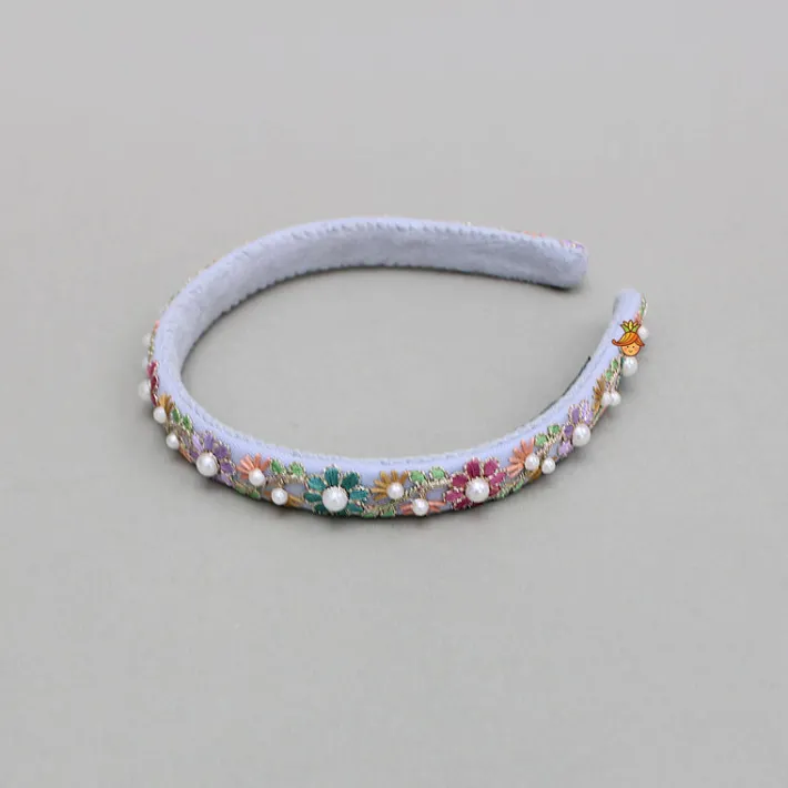 Discount Pearls And Multicolour Thread Embroidered Purple Hairband Hair Accessories | Hair Bands