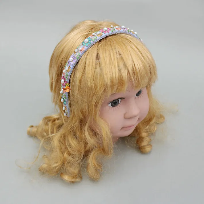 Discount Pearls And Multicolour Thread Embroidered Purple Hairband Hair Accessories | Hair Bands