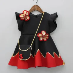 Sale Pearly Flower Embellished Black Fancy Dress With Sling Bag Dresses & Sets | Dresses