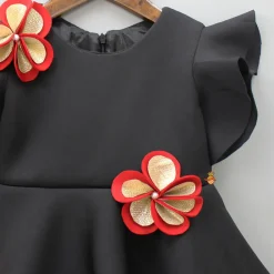 Sale Pearly Flower Embellished Black Fancy Dress With Sling Bag Dresses & Sets | Dresses