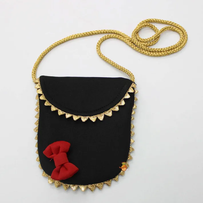 Sale Pearly Flower Embellished Black Fancy Dress With Sling Bag Dresses & Sets | Dresses
