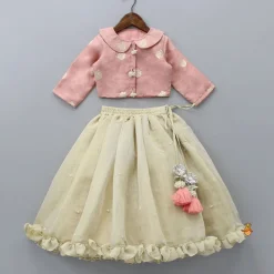 Best Peter Pan Collar Peach Top And Ruffle Hem Lehenga Ethnic Wear | Lehengas & Ghagras