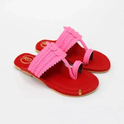 Fashion Pink And Red Tone Kolhapuri Flats Shoes