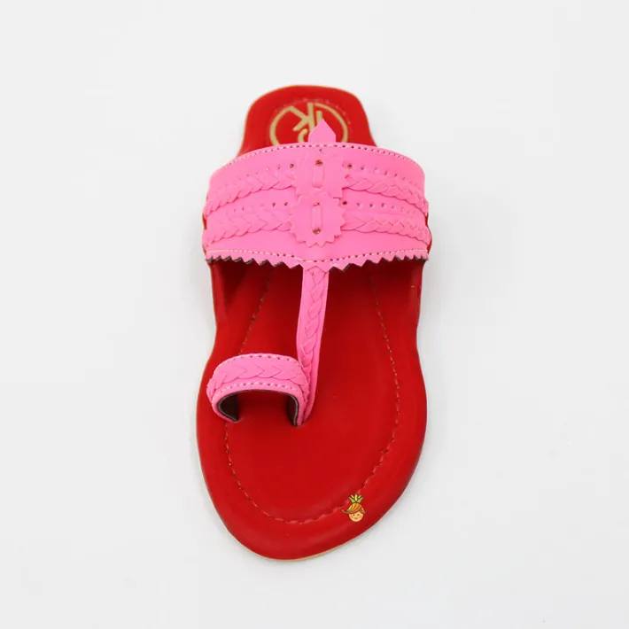 Fashion Pink And Red Tone Kolhapuri Flats Shoes