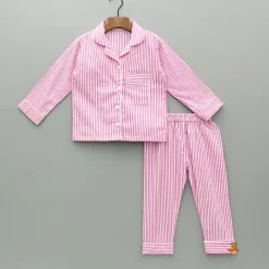 Online Pink And White Stripe Notch Collar Sleepwear BOY Sleep Wear | Sleepwear