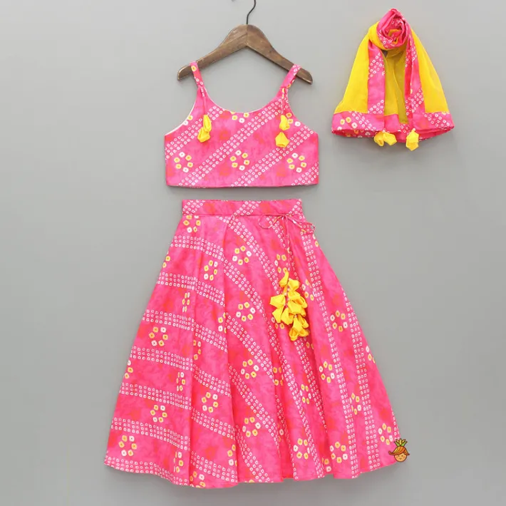 Clearance Pink Bandhani Printed Top And Lehenga With Dupatta Ethnic Wear | Lehengas & Ghagras