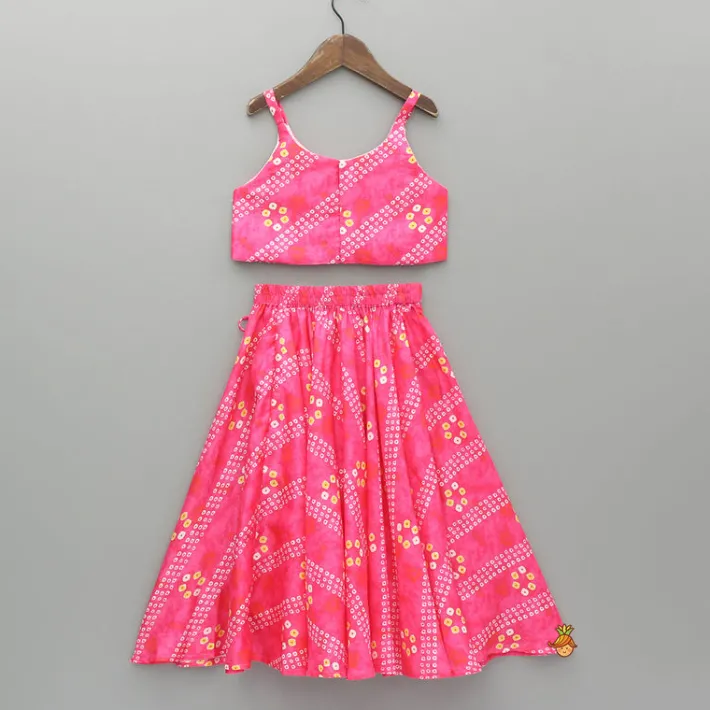 Clearance Pink Bandhani Printed Top And Lehenga With Dupatta Ethnic Wear | Lehengas & Ghagras
