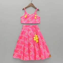 Clearance Pink Bandhani Printed Top And Lehenga With Dupatta Ethnic Wear | Lehengas & Ghagras