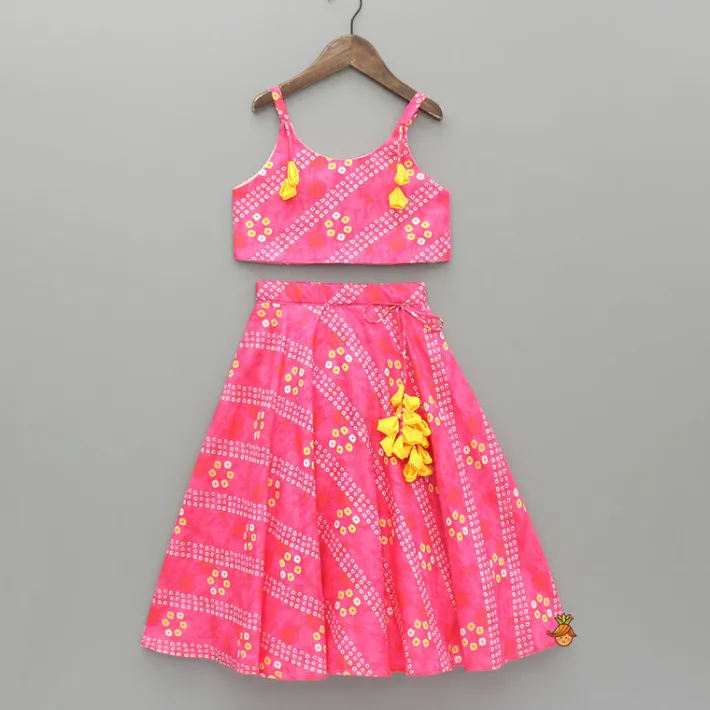 Clearance Pink Bandhani Printed Top And Lehenga With Dupatta Ethnic Wear | Lehengas & Ghagras