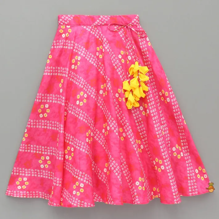Clearance Pink Bandhani Printed Top And Lehenga With Dupatta Ethnic Wear | Lehengas & Ghagras