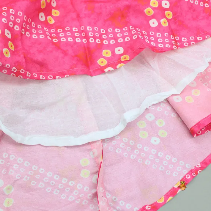 Clearance Pink Bandhani Printed Top And Lehenga With Dupatta Ethnic Wear | Lehengas & Ghagras