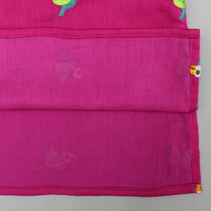 Hot Pink Bird Embroidered Kurta And Pyjama BOY Twinning Sets | Indian Ethnic Wear
