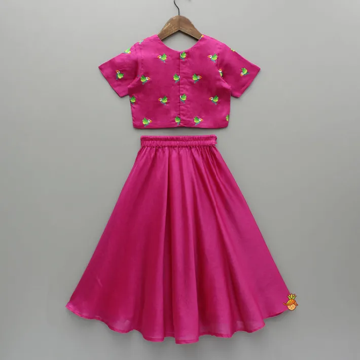 Sale Pink Bird Embroidered Top And Lehenga Twinning Sets | Ethnic Wear