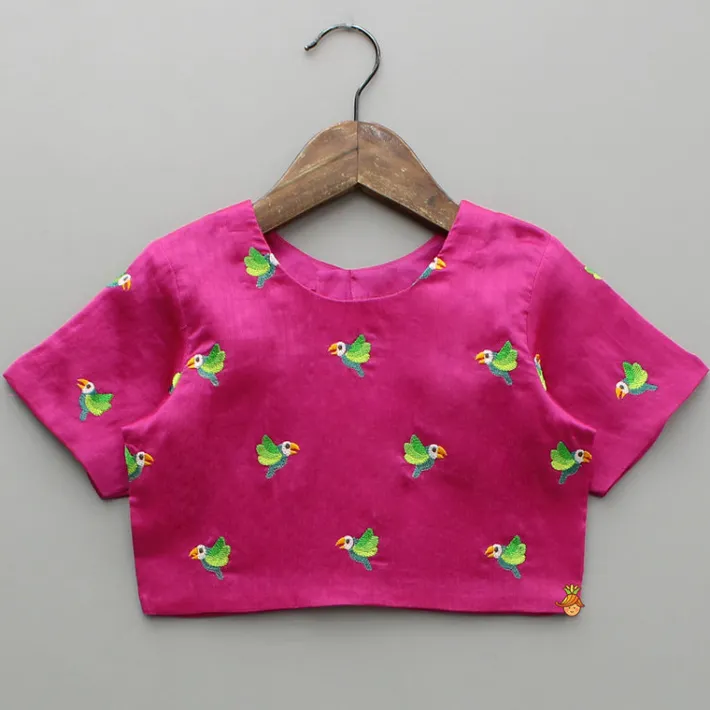 Sale Pink Bird Embroidered Top And Lehenga Twinning Sets | Ethnic Wear