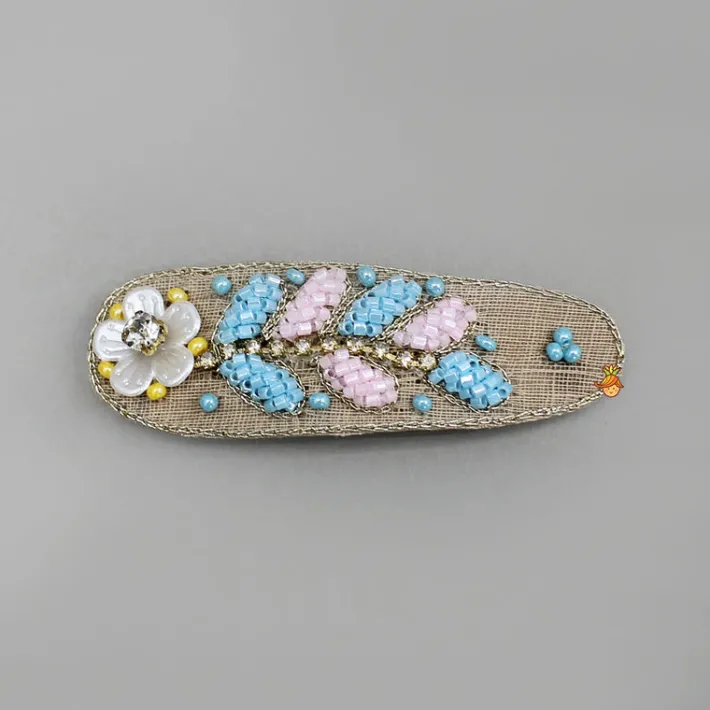 Fashion Pink Blue Embroidered Floral Hair Clips Hair Accessories | Hair Clips