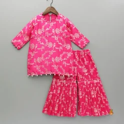 Hot Pink Brocade Embellished Kurti And Sharara Ethnic Wear | Palazzos & Shararas