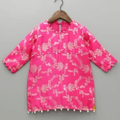 Hot Pink Brocade Embellished Kurti And Sharara Ethnic Wear | Palazzos & Shararas