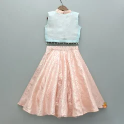 Discount Pink Brocade Top With Embroidered Jacket And Lehenga Ethnic Wear | Lehengas & Ghagras