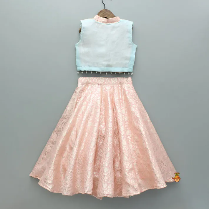 Discount Pink Brocade Top With Embroidered Jacket And Lehenga Ethnic Wear | Lehengas & Ghagras